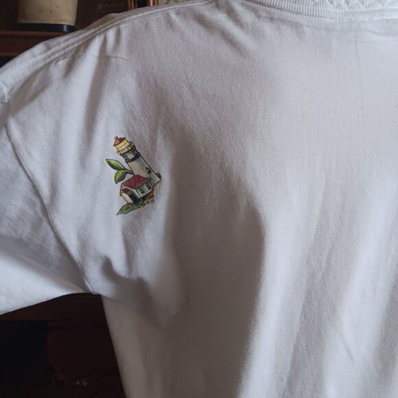 Large Vintage Cottage Granny T-shirt Lighthouse Collector Jerzees 90's Collared - Picture 7 of 8